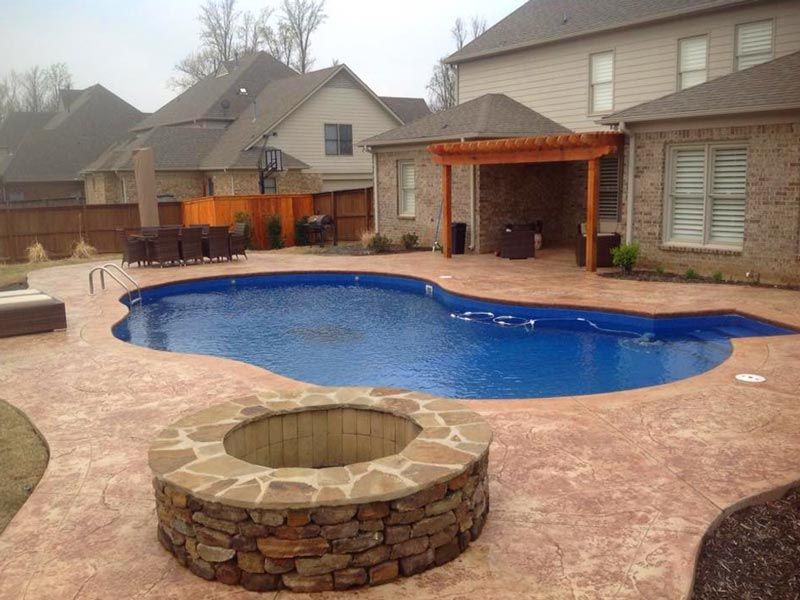 new pool with fire pit